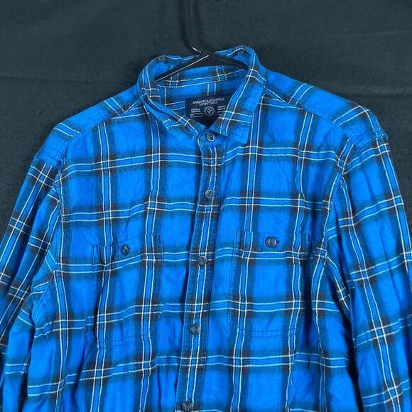 American Eagle Mens Shirt Multicolored Button Down Plaid Flannel 100% Cotton L - Picture 2 of 12